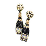 Heart Accented Beaded Champagne Dangle Earrings