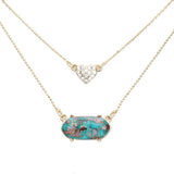 Heart Hexagon Bead Pendant Double Layered Necklace