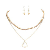 Heart Pendant Wood Natural Stone Double Layered Jewelry Set