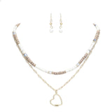 Heart Pendant Wood Natural Stone Double Layered Jewelry Set