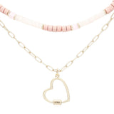 Heart Pendant Wood Natural Stone Double Layered Jewelry Set