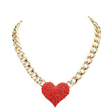 Heart Rhinestone Pave Chunky Metal Chain Necklace