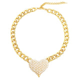 Heart Rhinestone Pave Chunky Metal Chain Necklace