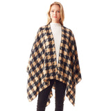 Houndstooth Printed Ruana Poncho Houndstooth Open Poncho