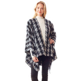 Houndstooth Printed Ruana Poncho Houndstooth Open Poncho