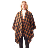 Houndstooth Printed Ruana Poncho Houndstooth Open Poncho