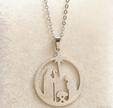 Praying Nun Hollow Circle Pendant Necklace
