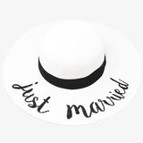Just Married Embroidery Straw Floppy Sun Hat Bride Beach Hat