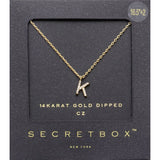 -K- Secret Box _ 14K Gold Dipped Cubic Zirconia Initial Monogram Pendant Necklace