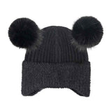Kids Faux Fur Earflap Double Pom C.C Beanie