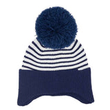 KIDS Stripe Earflap Yarn C.C Pom Beanie