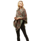 Kit Playing Cats Plaid Poncho Ruana