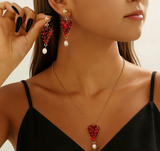 Palace Sheer Tassel Heart & Strawberry Earring Set