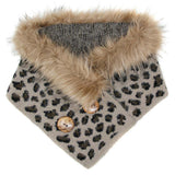 Leopard Faux Fur Chenille Triangle Tube Scarf Button Details