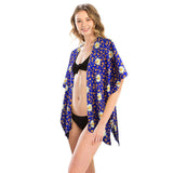 Leopard Pattern Daisy Flower Print Cover Up Kimono Poncho