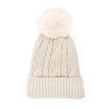 Lurex Accented Solid Cable Knitted Pom Pom Beanie Hat