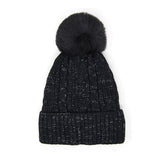 Lurex Accented Solid Cable Knitted Pom Pom Beanie Hat