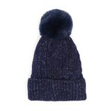 Lurex Accented Solid Cable Knitted Pom Pom Beanie Hat