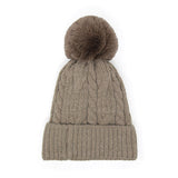 Lurex Accented Solid Cable Knitted Pom Pom Beanie Hat