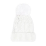 Lurex Accented Solid Cable Knitted Pom Pom Beanie Hat