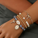 Minimalist Bow Pendant Bracelet with Pearl Accents