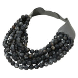 Women's Marbled Faceted Acrylic Ball Beaded Multi Strand Layered Faux Leather Magnetic Necklace