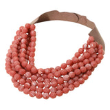Women's Marbled Faceted Acrylic Ball Beaded Multi Strand Layered Faux Leather Magnetic Necklace