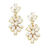 Marquise Glass Crystal Oval Cluster Vine Evening Earrings