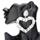 Marquise Teardrop Stone Cluster Open Heart Dangle Evening Earrings