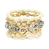 Metal Heart Heishi Natural Stone Stretch Bracelets