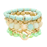 Metal Heart Heishi Natural Stone Stretch Bracelets