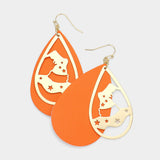 Metal Witch Hat Accented Faux Leather Teardrop Layered Dangle Earrings
