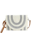 Metallic Gold Striped Pattern Straw Crossbody Bag