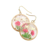MOM Pressed Flower Clear Lucite Round Earrings