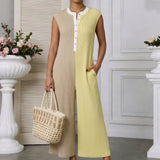 Summer Casual Color-Block Wide-Leg Jumpsuit