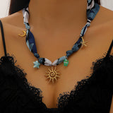 Ocean Life Ribbon Necklace with Flower Charm