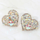 Oversized Rhinestone Cluster Heart Evening Clip On Earrings