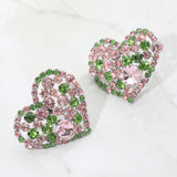 Oversized Rhinestone Cluster Heart Evening Clip On Earrings
