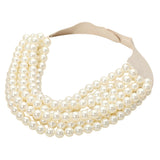 Women's Pearl Beaded Multi Layered Faux Leather Magnetic Necklace