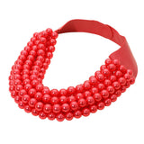 Women's Pearl Beaded Multi Layered Faux Leather Magnetic Necklace