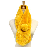 Pearl Embellished Faux Fur Pom Pom Pull Through Scarf