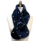 Pearl Embellished Faux Fur Pom Pom Pull Through Scarf