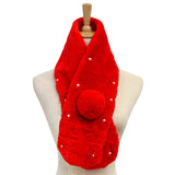Pearl Embellished Faux Fur Pom Pom Pull Through Scarf