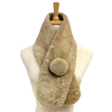 Pearl Embellished Faux Fur Pom Pom Pull Through Scarf