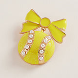 Pearl Enamel Tennis Ball Bow Pin Brooch