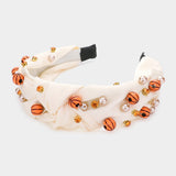 Pearl Stone Basketball Embellished Knot Burnout Headband