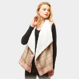 Plaid Faux Fur Lining and Pocket Vest