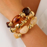 Vintage Irregular Resin Silver Chip Bracelet Set