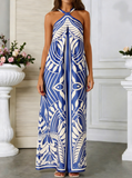 Printed Halter Neck Wide-Leg Jumpsuit