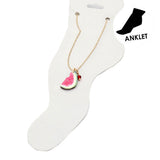 Rani Wood Watercolor Watermelon Charm Link Chain Anklet